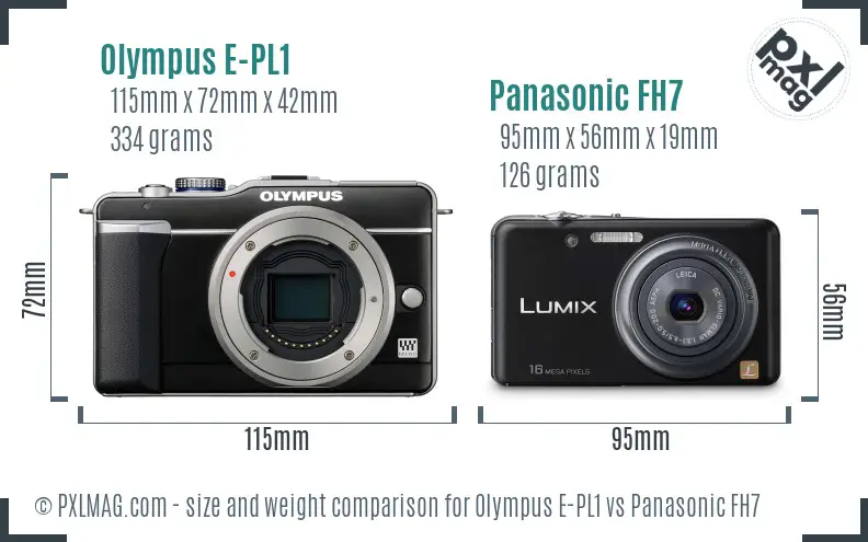 Olympus E-PL1 vs Panasonic FH7 size comparison