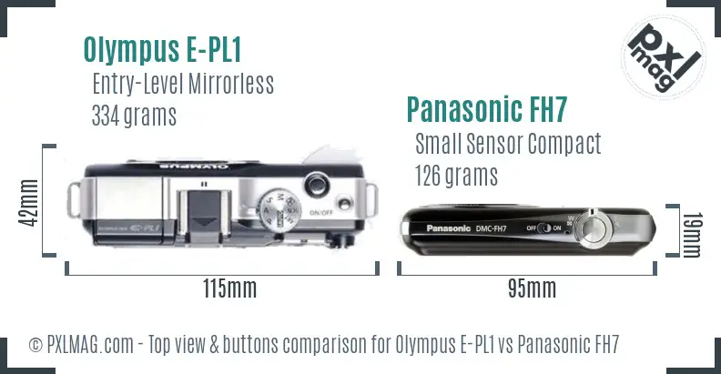 Olympus E-PL1 vs Panasonic FH7 top view buttons comparison