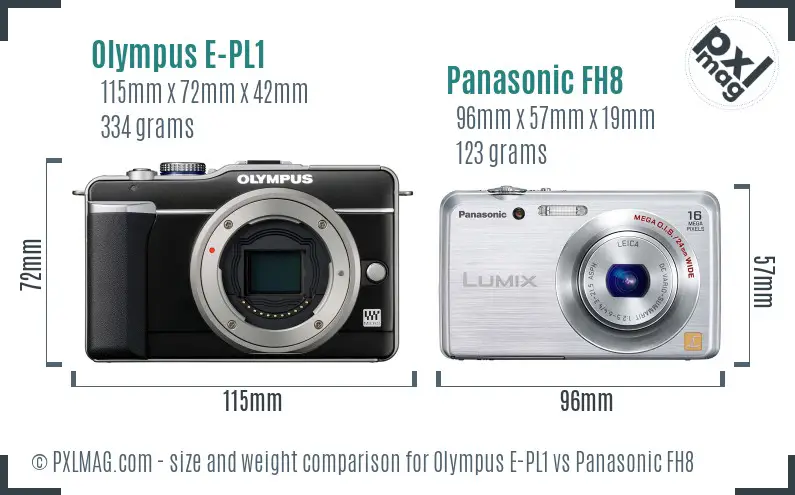 Olympus E-PL1 vs Panasonic FH8 size comparison