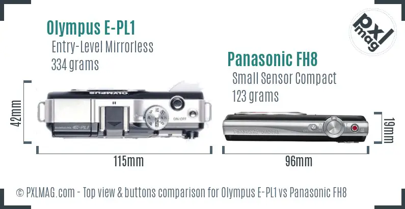 Olympus E-PL1 vs Panasonic FH8 top view buttons comparison
