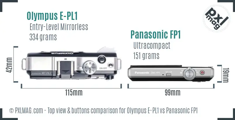 Olympus E-PL1 vs Panasonic FP1 top view buttons comparison
