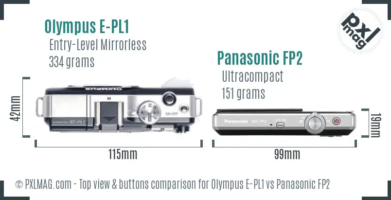Olympus E-PL1 vs Panasonic FP2 top view buttons comparison
