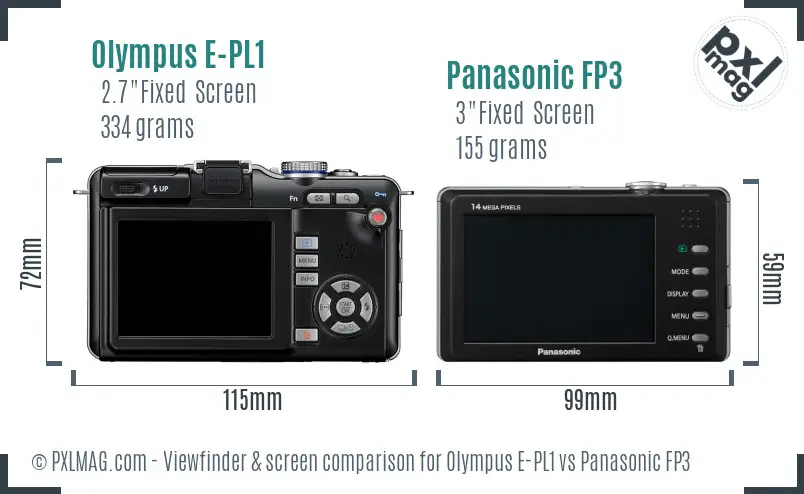 Olympus E-PL1 vs Panasonic FP3 Screen and Viewfinder comparison