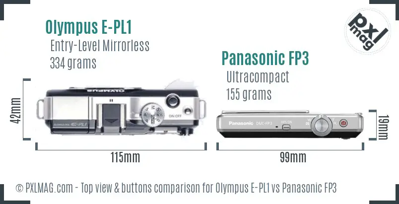 Olympus E-PL1 vs Panasonic FP3 top view buttons comparison