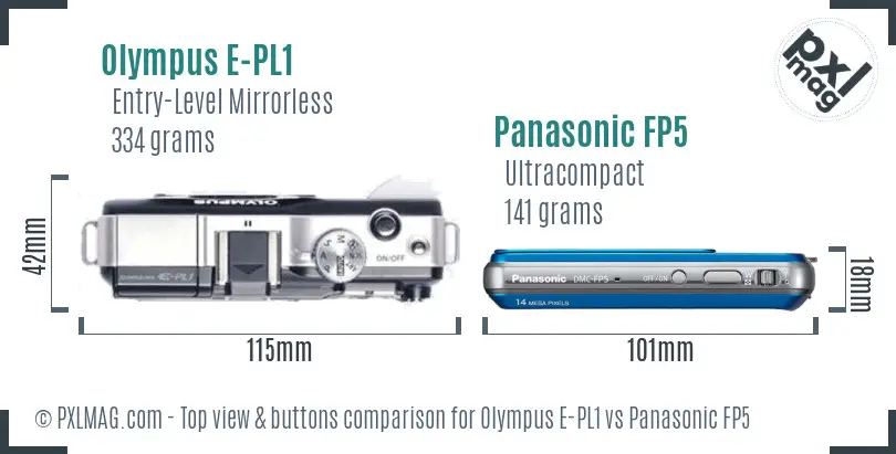 Olympus E-PL1 vs Panasonic FP5 top view buttons comparison