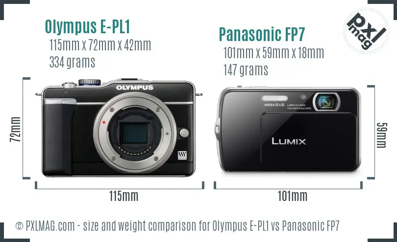 Olympus E-PL1 vs Panasonic FP7 size comparison