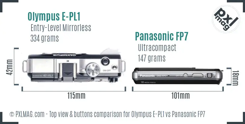 Olympus E-PL1 vs Panasonic FP7 top view buttons comparison