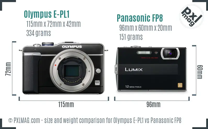 Olympus E-PL1 vs Panasonic FP8 size comparison
