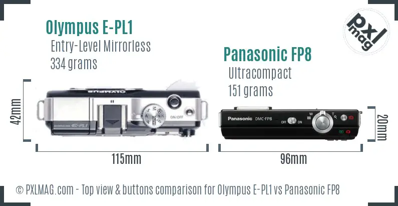Olympus E-PL1 vs Panasonic FP8 top view buttons comparison