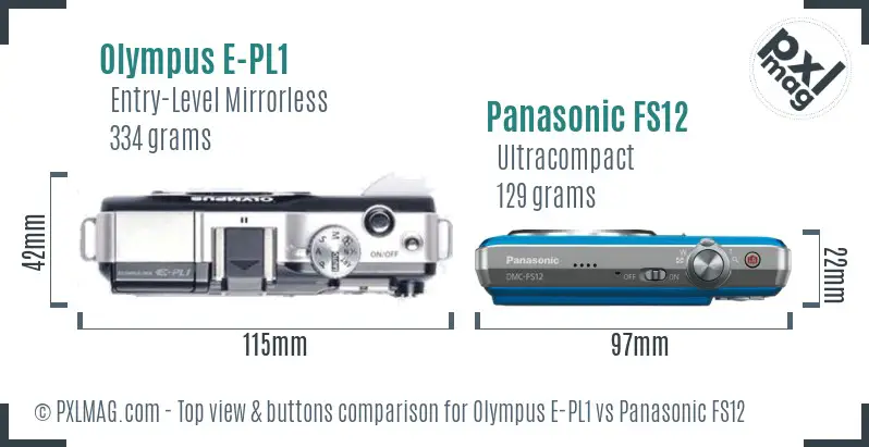 Olympus E-PL1 vs Panasonic FS12 top view buttons comparison