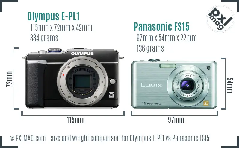 Olympus E-PL1 vs Panasonic FS15 size comparison