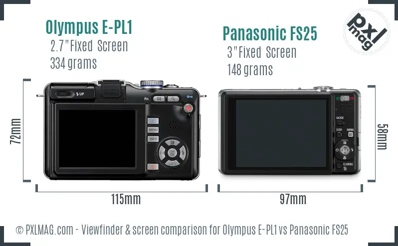 Olympus E-PL1 vs Panasonic FS25 Screen and Viewfinder comparison