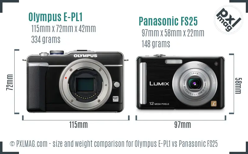 Olympus E-PL1 vs Panasonic FS25 size comparison