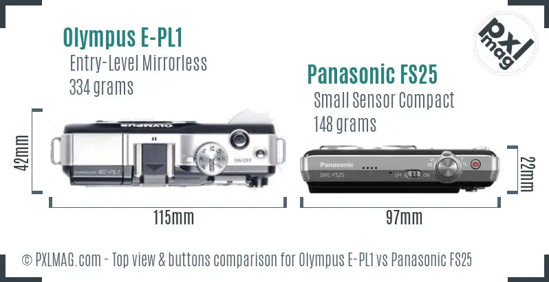 Olympus E-PL1 vs Panasonic FS25 top view buttons comparison