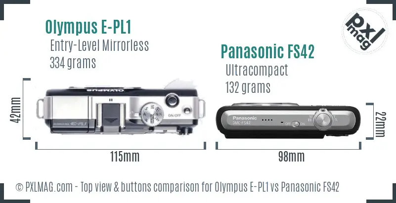 Olympus E-PL1 vs Panasonic FS42 top view buttons comparison