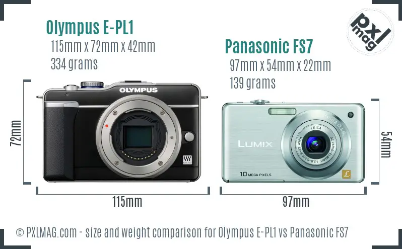 Olympus E-PL1 vs Panasonic FS7 size comparison