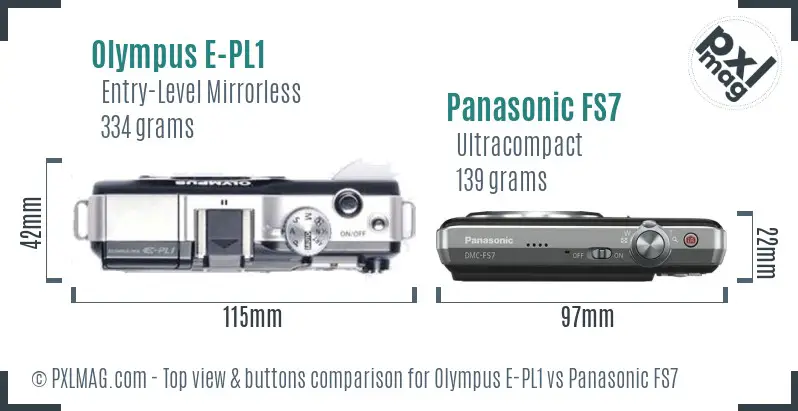 Olympus E-PL1 vs Panasonic FS7 top view buttons comparison