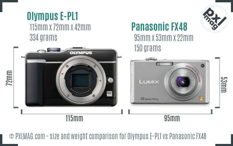 Olympus E-PL1 vs Panasonic FX48 size comparison