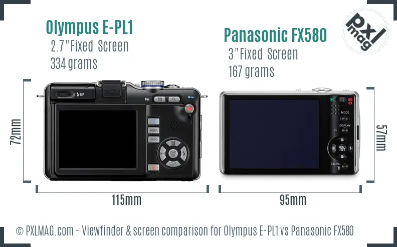 Olympus E-PL1 vs Panasonic FX580 Screen and Viewfinder comparison