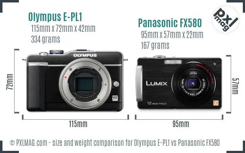 Olympus E-PL1 vs Panasonic FX580 size comparison