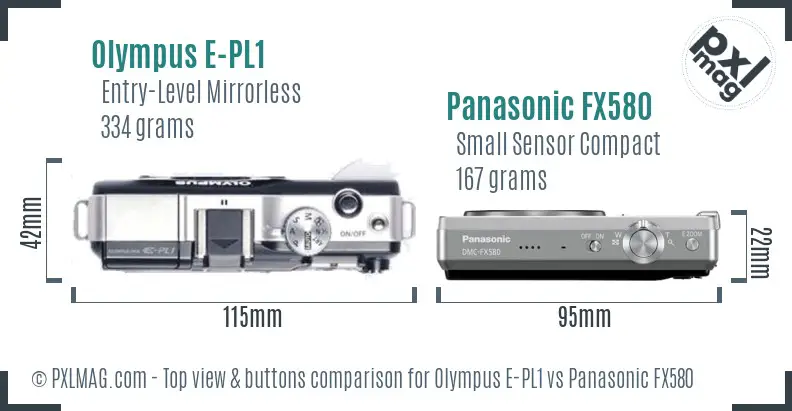 Olympus E-PL1 vs Panasonic FX580 top view buttons comparison