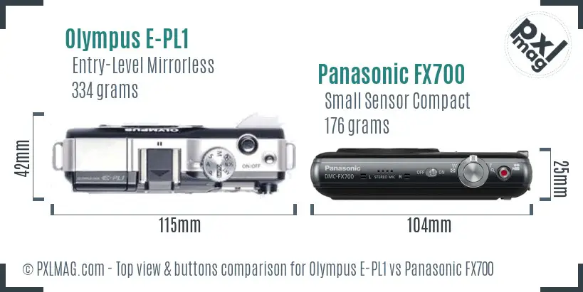 Olympus E-PL1 vs Panasonic FX700 top view buttons comparison