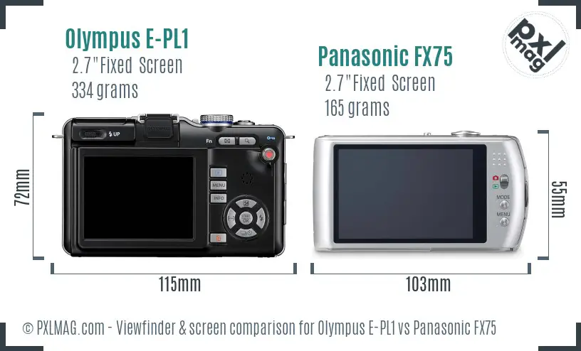 Olympus E-PL1 vs Panasonic FX75 Screen and Viewfinder comparison