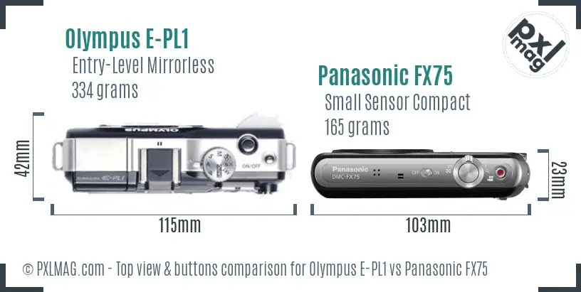 Olympus E-PL1 vs Panasonic FX75 top view buttons comparison