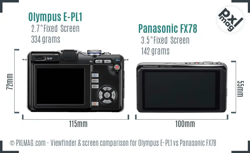 Olympus E-PL1 vs Panasonic FX78 Screen and Viewfinder comparison