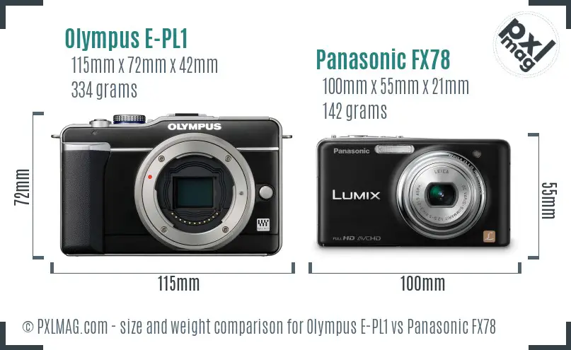 Olympus E-PL1 vs Panasonic FX78 size comparison