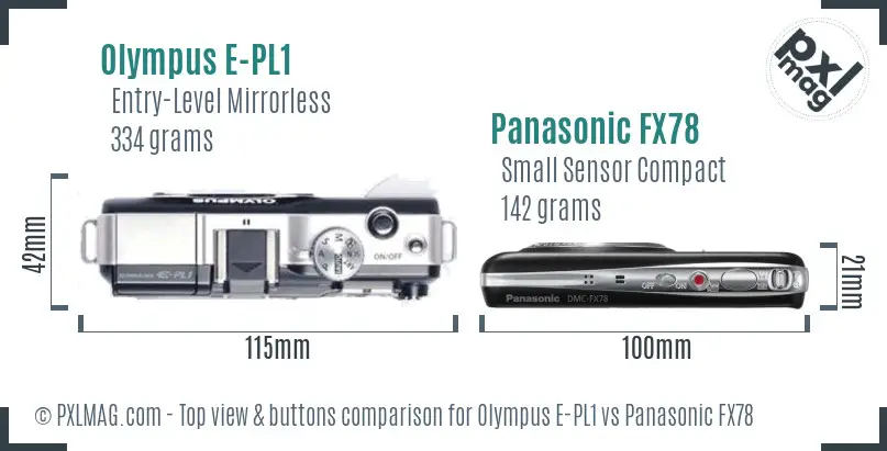 Olympus E-PL1 vs Panasonic FX78 top view buttons comparison