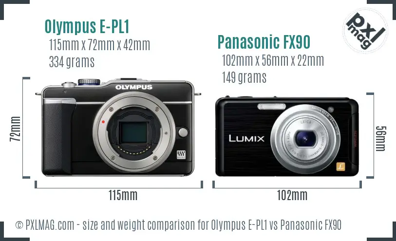 Olympus E-PL1 vs Panasonic FX90 size comparison