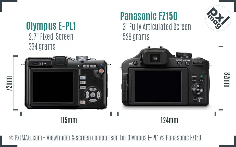 Olympus E-PL1 vs Panasonic FZ150 Screen and Viewfinder comparison