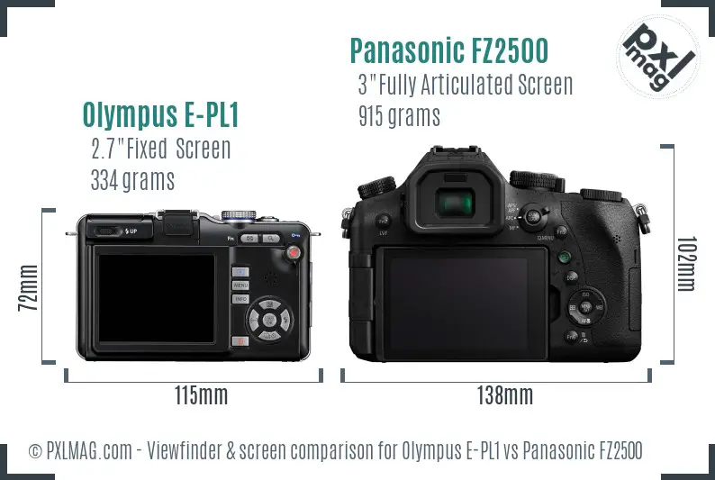 Olympus E-PL1 vs Panasonic FZ2500 Screen and Viewfinder comparison