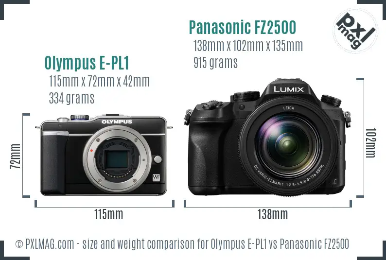 Olympus E-PL1 vs Panasonic FZ2500 size comparison
