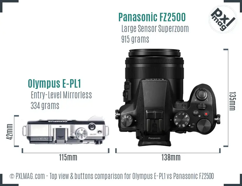Olympus E-PL1 vs Panasonic FZ2500 top view buttons comparison