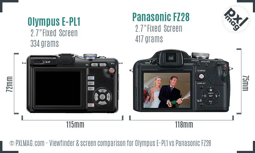 Olympus E-PL1 vs Panasonic FZ28 Screen and Viewfinder comparison