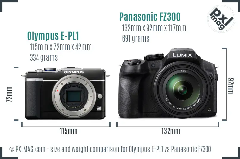 Olympus E-PL1 vs Panasonic FZ300 size comparison
