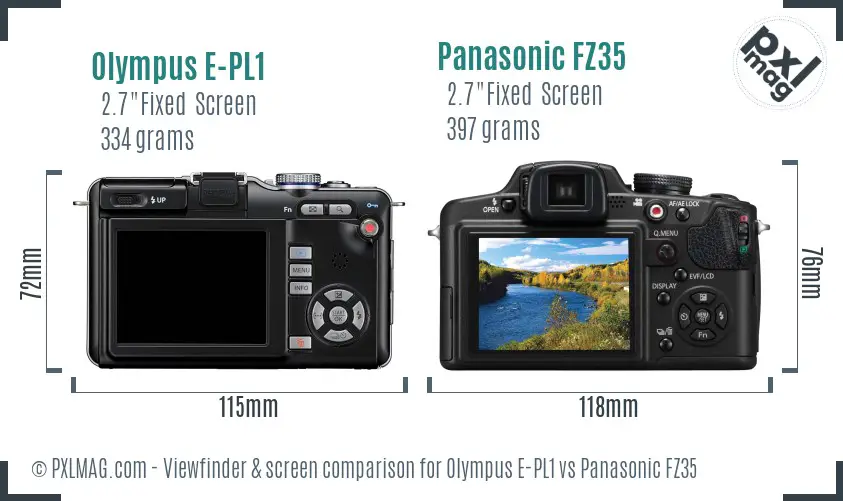 Olympus E-PL1 vs Panasonic FZ35 Screen and Viewfinder comparison