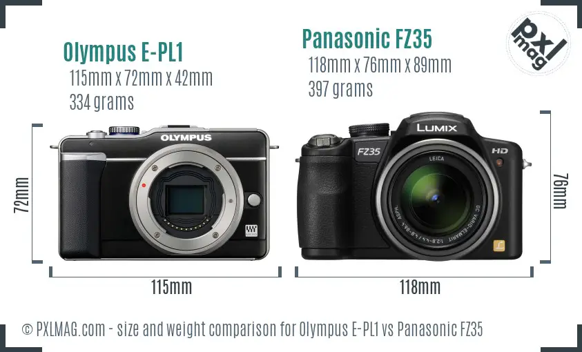 Olympus E-PL1 vs Panasonic FZ35 size comparison