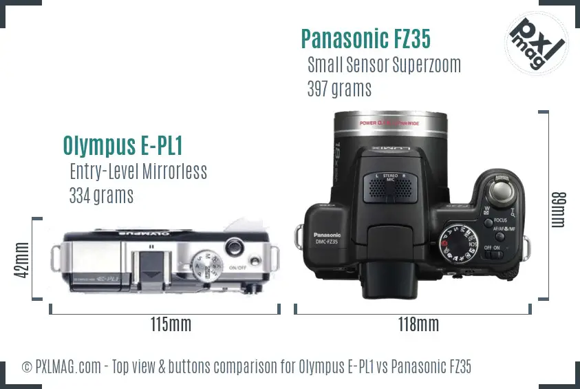 Olympus E-PL1 vs Panasonic FZ35 top view buttons comparison