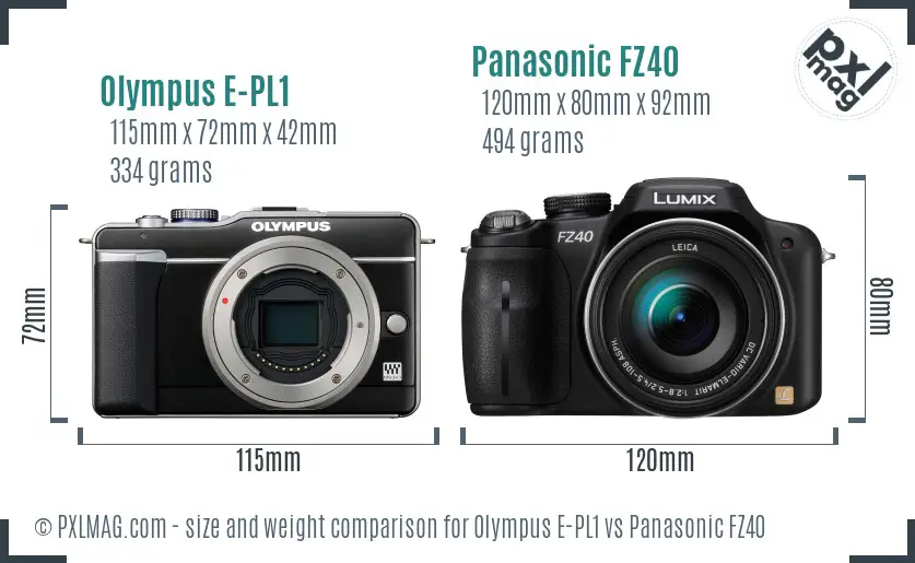 Olympus E-PL1 vs Panasonic FZ40 size comparison