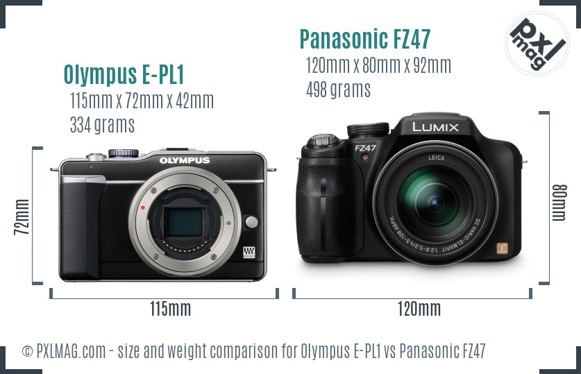 Olympus E-PL1 vs Panasonic FZ47 size comparison