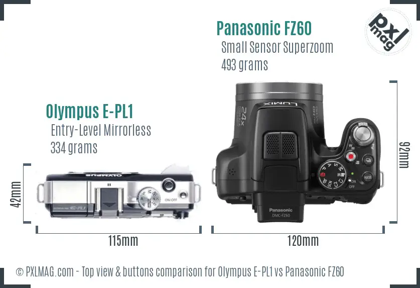 Olympus E-PL1 vs Panasonic FZ60 top view buttons comparison