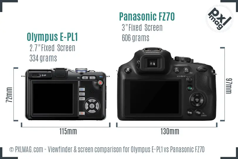 Olympus E-PL1 vs Panasonic FZ70 Screen and Viewfinder comparison