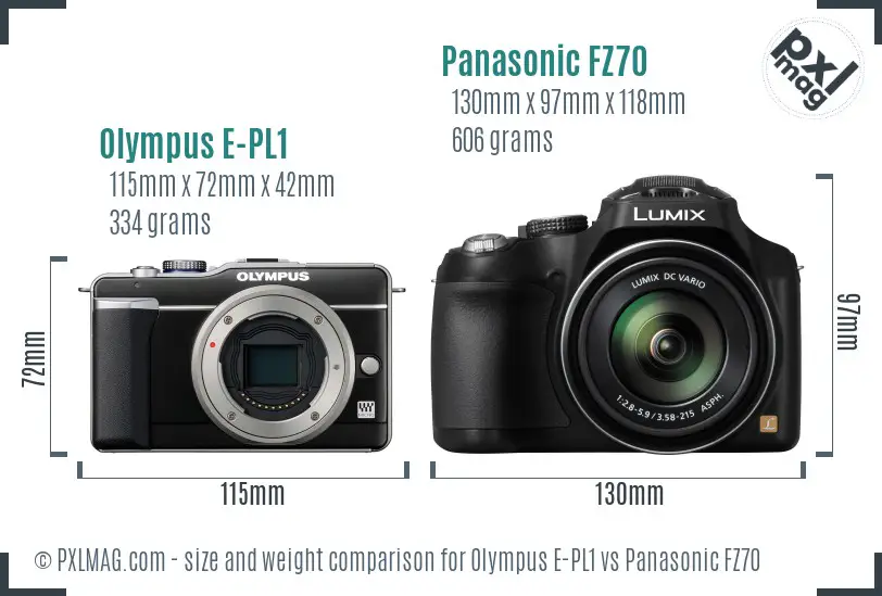 Olympus E-PL1 vs Panasonic FZ70 size comparison