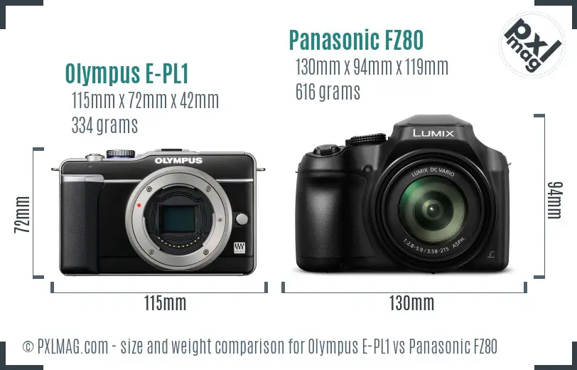Olympus E-PL1 vs Panasonic FZ80 size comparison