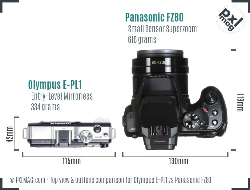 Olympus E-PL1 vs Panasonic FZ80 top view buttons comparison