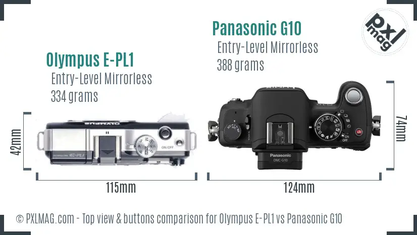 Olympus E-PL1 vs Panasonic G10 top view buttons comparison