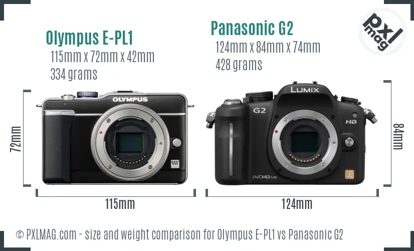 Olympus E-PL1 vs Panasonic G2 size comparison